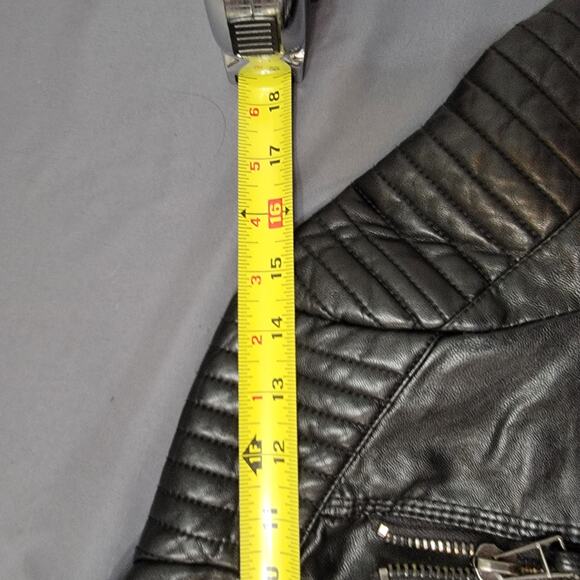 AFTF Basic Black Faux Leather Moto Jacket Quilted Biker Style - Picture 10 of 15